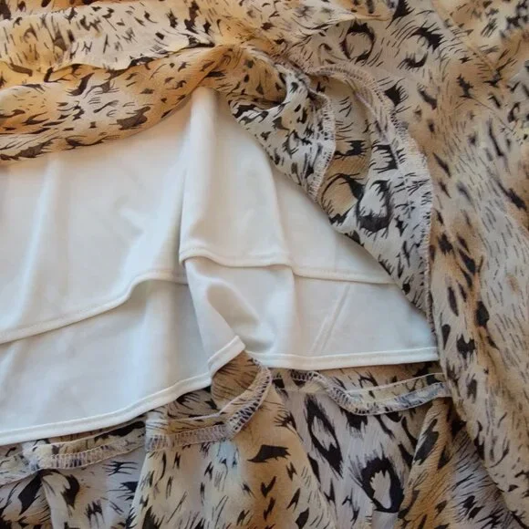 Leopard Print Pull On Chiffon Ruffled Calf Length Skirt - Picture 6 of 9